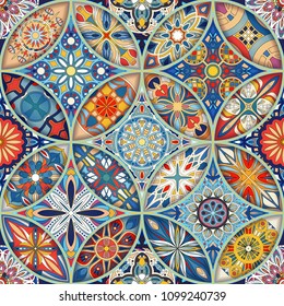 Seamless pattern with decorative mandalas. Vintage mandala elements