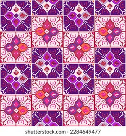 Seamless pattern with decorative mosaic elements. Vintage tile. Abstract geometric ornamental wallpaper. Retro design for fabric, textile print, wrapping paper, cover.