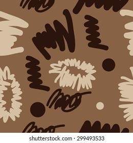 Seamless  pattern of decorative motif, doodles, scribbles, ellipses. Hand drawn.