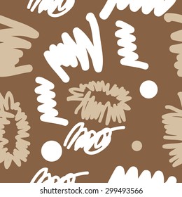 Seamless  pattern of decorative motif, doodles, scribbles, ellipses. Hand drawn.
