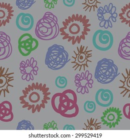 Seamless  pattern of decorative motif, doodles, scribbles, ellipses, spirals. Hand drawn.