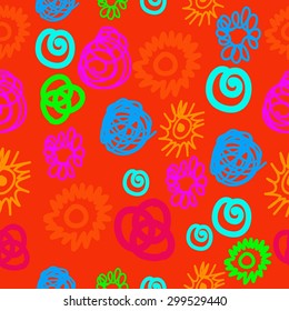 Seamless  pattern of decorative motif, doodles, scribbles, ellipses, spirals. Hand drawn.