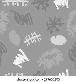 Seamless pattern of decorative motif, doodles, stripes, spots. Hand drawn.