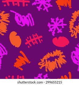 Seamless  pattern of decorative motif, doodles, stripes, spots. Hand drawn.
