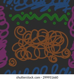 Seamless  pattern of decorative motif, doodles, scribbles, ellipses, spirals. Hand drawn.