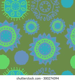Seamless  pattern of decorative motif, doodles, stripes, stars, waves. Hand drawn.