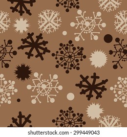 Seamless  pattern of decorative motif, doodles,snowflakes, stars, ellipses. Hand drawn, winter theme.