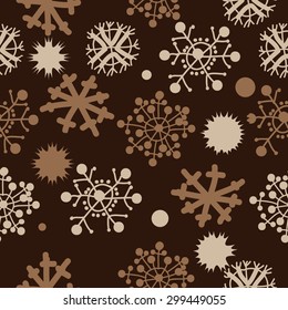 Seamless  pattern of decorative motif, doodles,snowflakes, stars, ellipses. Hand drawn, winter theme.