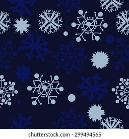 Seamless  pattern of decorative motif, doodles,snowflakes, stars, ellipses. Hand drawn, winter theme.