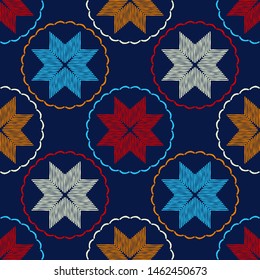 Seamless pattern with Decorative Norwegian Snowflakes. Merry Christmas! Vector illustration. Can be used for wallpaper, textile, invitation card, wrapping, web page background.