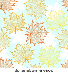 Seamless pattern with decorative openwork leaves of maple. Autumn vector background.