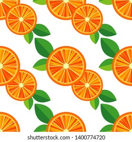 Seamless pattern with decorative oranges and leaves. Summer garden. Vector illustration. Can be used for wallpaper, textile, invitation card, wrapping, web page background.