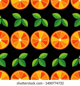 Seamless pattern with decorative oranges and leaves. Summer garden. Vector illustration. Can be used for wallpaper, textile, invitation card, wrapping, web page background.