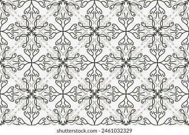 un patrón sin fisuras con un adorno decorativo en marrón y beige.
