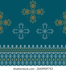 Padrão contínuo com ornamento decorativo em estilo étnico. Ilustração vetorial. Padrão de design de pixel. Ponto de costura padrão. Ideias para bordas elaboradas, papel de parede e têxteis.