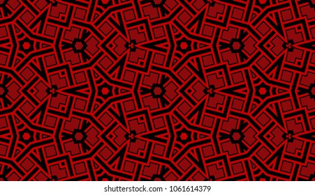 Seamless pattern with decorative ornament of red and black shades