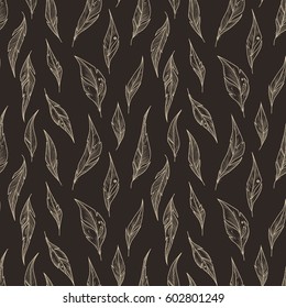 Seamless pattern with decorative ornamental ethnic hand drawn feathers. Vector texture for wallpapers, pattern fills, web page backgrounds