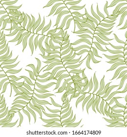 Seamless pattern with decorative palm leaves. Green leaves of tropical Silva. Continuous floral pattern. Endless texture for a different design.