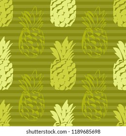 Seamless pattern with decorative Pineapple. Cute cartoon. Summer garden. Pineapple jam. Vector illustration. Textile rapport.