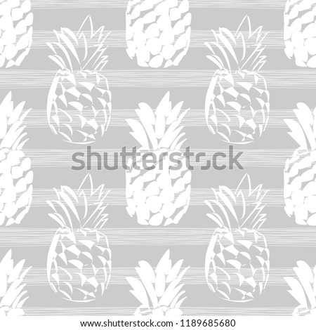 Seamless pattern with decorative Pineapple. Cute cartoon. Summer garden. Pineapple jam. Vector illustration. Textile rapport.