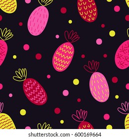 Seamless pattern with decorative pineapples. Tropical fruits. Print. Repeating background. Cloth design, wallpaper.