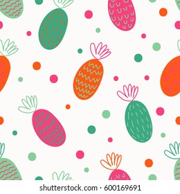 Seamless pattern with decorative pineapples. Tropical fruits. Print. Repeating background. Cloth design, wallpaper.