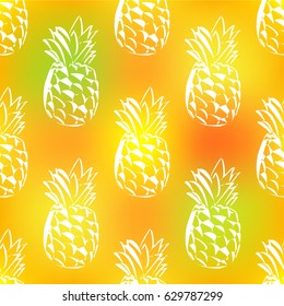 Seamless pattern with decorative pineapples. Tropical fruits.
