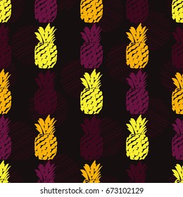 Seamless pattern with decorative pineapples. Tropical fruits. Textile rapport.