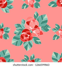 Seamless pattern with decorative pink roses on pink background. Valentine's day. Vector illustration. Can be used for wallpaper, textile, invitation card, web page background.