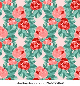 Seamless pattern with decorative pink roses on pink background. Valentine's day. Vector illustration. Can be used for wallpaper, textile, invitation card, web page background.