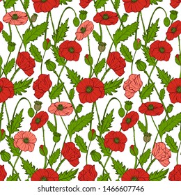 Seamless pattern with decorative poppies flowers, vector image, eps10