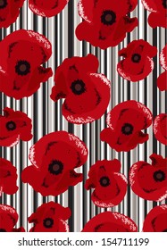 Seamless pattern with decorative poppy flowers