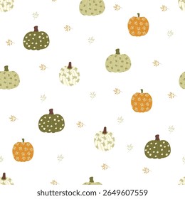 Patrón sin fisuras con calabazas decorativas, flores Un patrón para la celebración de halloween. Patrón de Vector