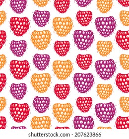 Seamless pattern with decorative raspberries. Vector illustration