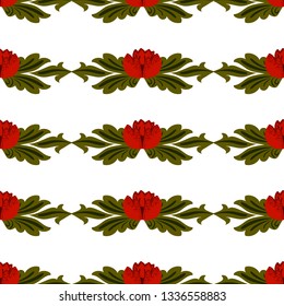 Seamless pattern with decorative red flowers on a transparent background beautiful vector texture