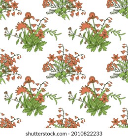 Seamless pattern with decorative red flowers