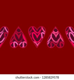 Seamless pattern with decorative red hearts drawn with a red outline. Valentine's day. Vector illustration. Can be used for wallpaper, textile, invitation card, web page background.