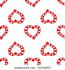 Seamless pattern of decorative red hearts, romantic background.