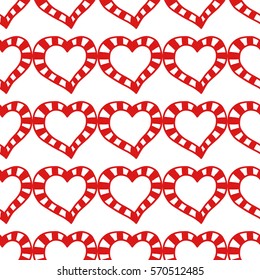 Seamless pattern of decorative red hearts, romantic background.
