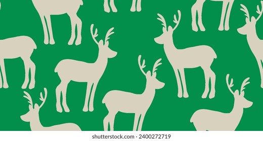 Seamless pattern of decorative reindeer. Hand drawn holiday symbol, deer silhouette.
