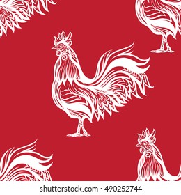  Seamless pattern with decorative Rooster. Chinese New Year Symbol of 2017 New Year.
 Vector illustration.