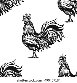  Seamless pattern with decorative Rooster. Chinese New Year Symbol of 2017 New Year.
 Vector illustration.