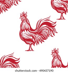  Seamless pattern with decorative Rooster. Chinese New Year Symbol of 2017 New Year. Vector illustration.