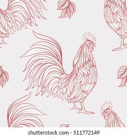 Seamless pattern with decorative Rooster. Chinese New Year Symbol of 2017 New Year.
 Vector illustration.