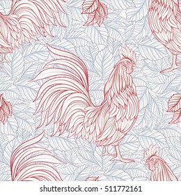 Seamless pattern with decorative Rooster. Chinese New Year Symbol of 2017 New Year.