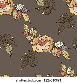 Seamless pattern decorative rose with leaves. Vector background.