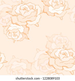 Seamless pattern decorative rose on orange background. Vector illustration.