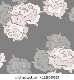 Seamless pattern decorative rose on gray background. Vector illustration.