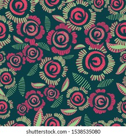 Seamless pattern. Decorative roses drawn by lines with dots and spots.
 Background for printing on textiles, paper, ceramics. vector images.
