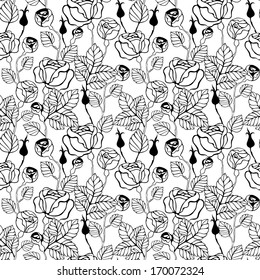 Seamless pattern with decorative roses flowers on white background.  Vector background
